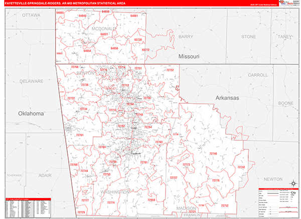 Fayetteville-Springdale-Rogers Metro Area Wall Map